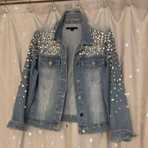 Boston Proper Blue Denim Jacket with Silver Embellishments